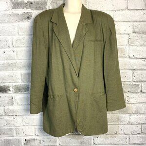 Vintage Express Blazer Olive Green Linen Blend Oversized Jacket
